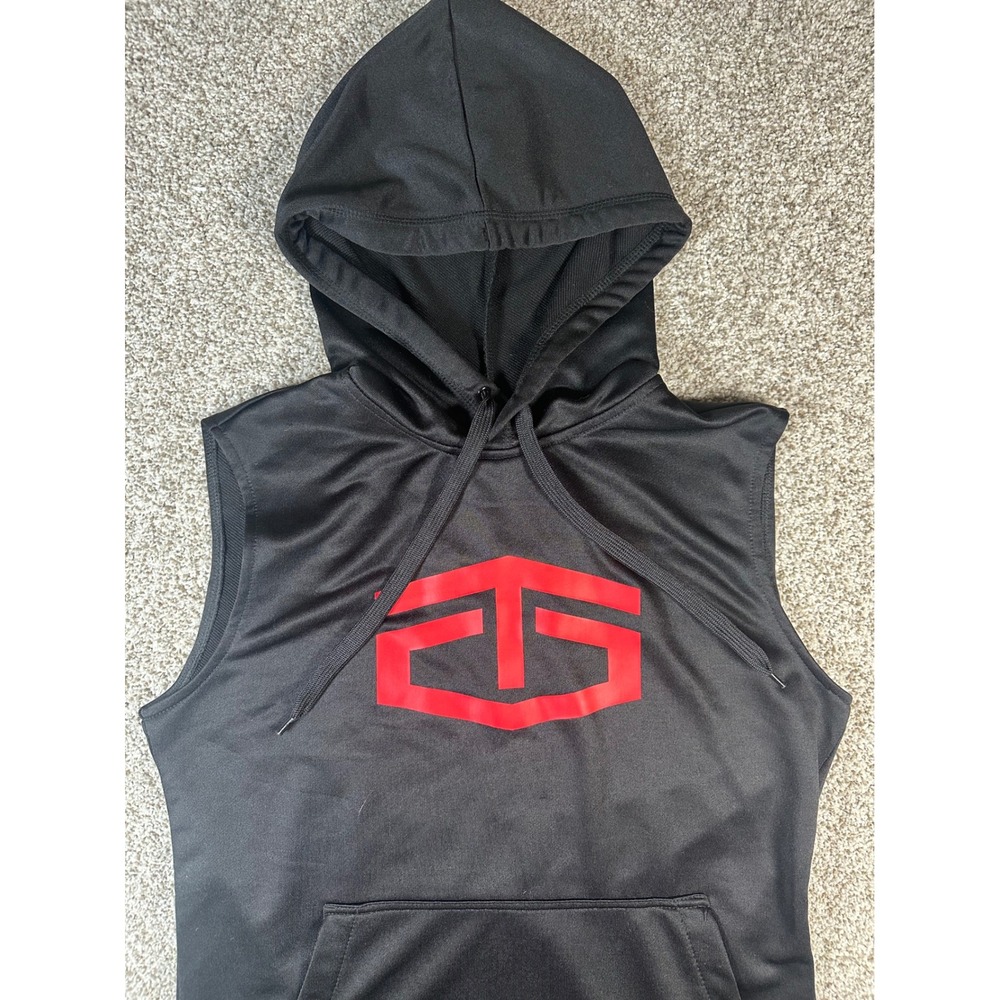 Tapout Mens Sleeveless Hoodie Black Red Graphic Logo Gym Training Shirt Small